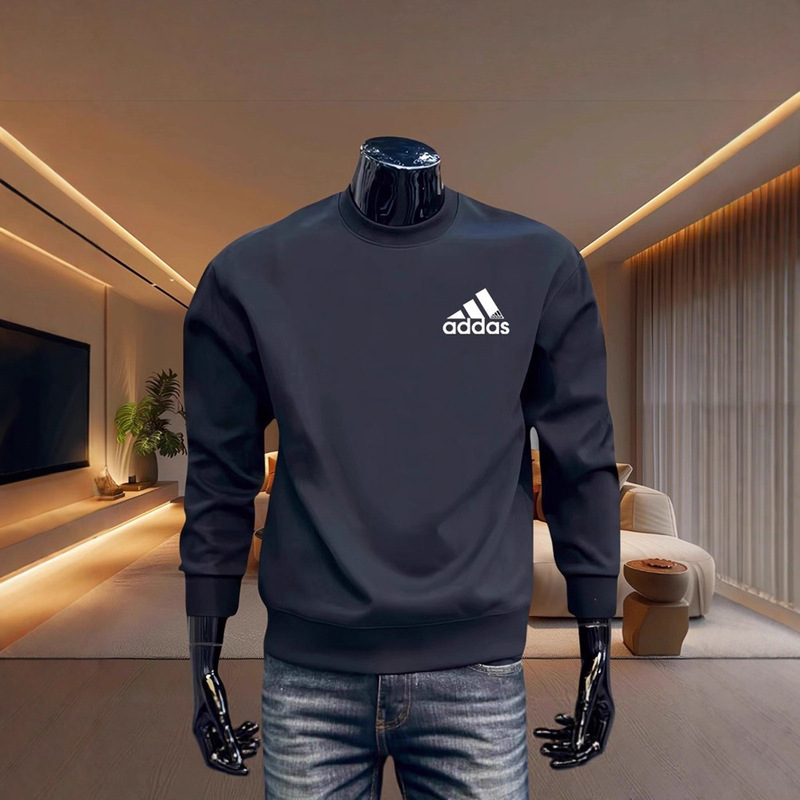 Cross-Border American High Street Printed Sweatshirt Men's Autumn and Winter Trendy Brand Inner Layer Plus Velvet Comfortable Round Neck Bottoming Shirt Top