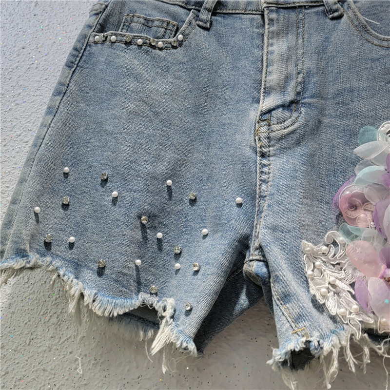 Short de Mezclilla con Roturas para Mujer, Cintura Alta, Bordado, Corte A, para Verano image 3