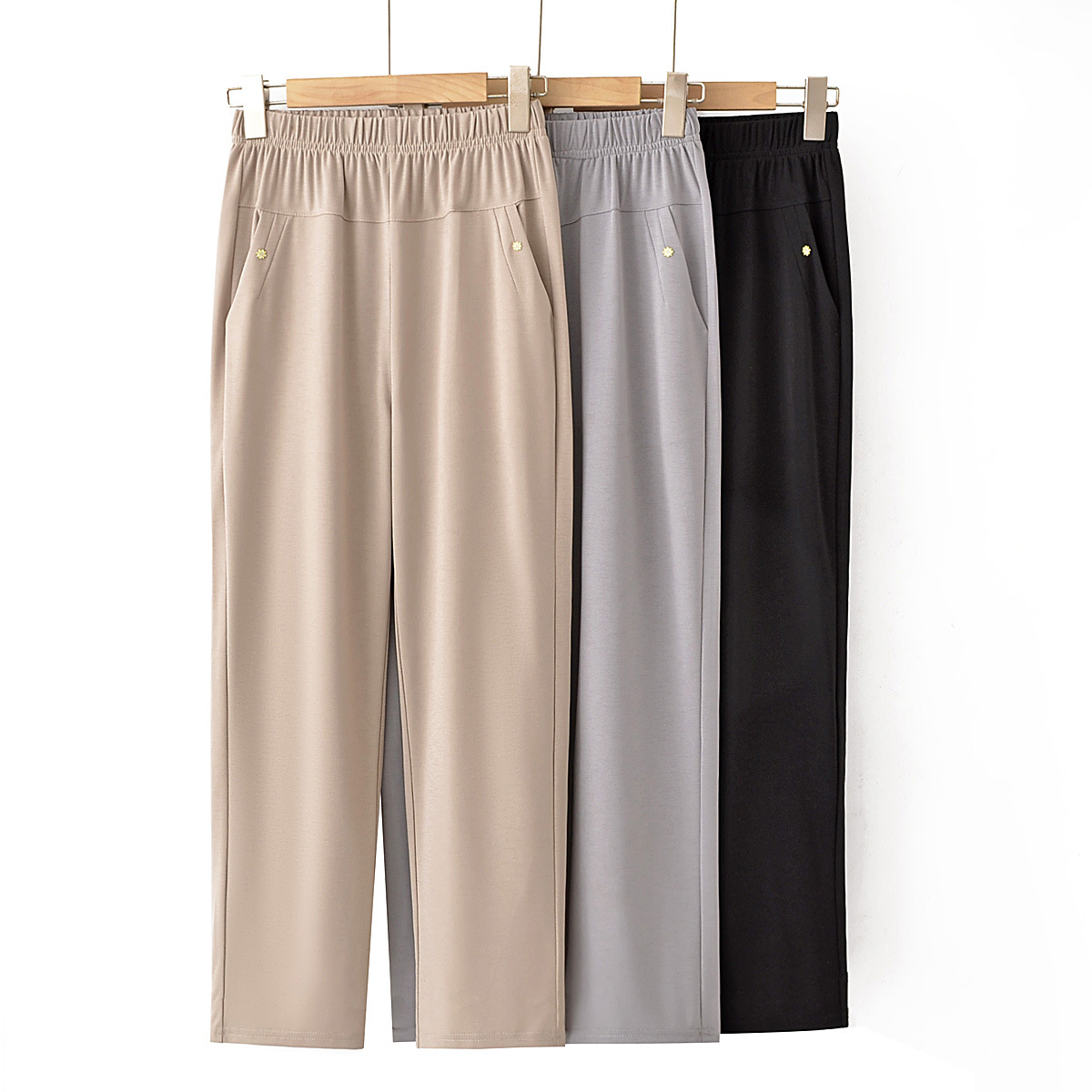 Middle-aged and Elderly Loose Women's Pants Small Straight Pants Mother's Pants Summer Thin Ice Silk Cropped Pants Casual Pants