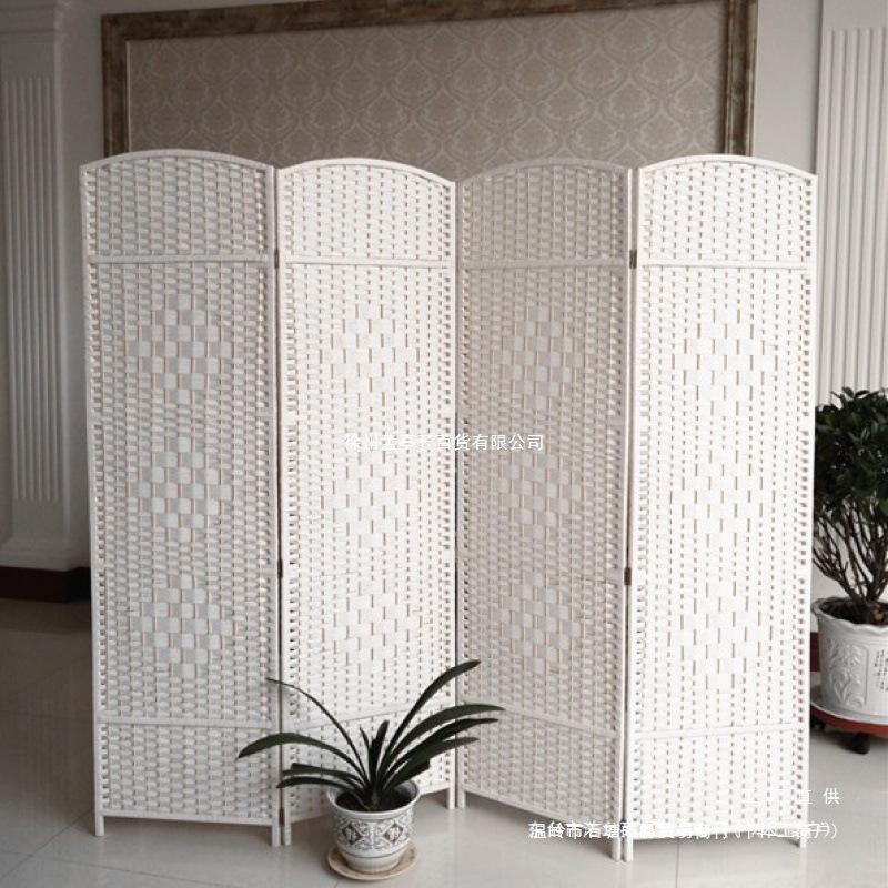 Handmade Folding Rattan Screen Partition Solid Wood Stylish Hotel Entrance Living Room Bedroom Mobile Folding Screen Universal