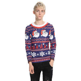 外模实拍 新款时尚3D卡通圣诞老人数码印花圆领长袖T恤 CT291