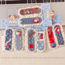 韩系儿童秋冬短款蕾丝魔术贴女童卡通碎发整理发饰奶咖色系刘海贴