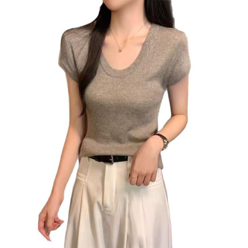 2025夏季新款纯欲风U领时尚设计感毛针织衫修身显瘦百搭女装上衣|undefined