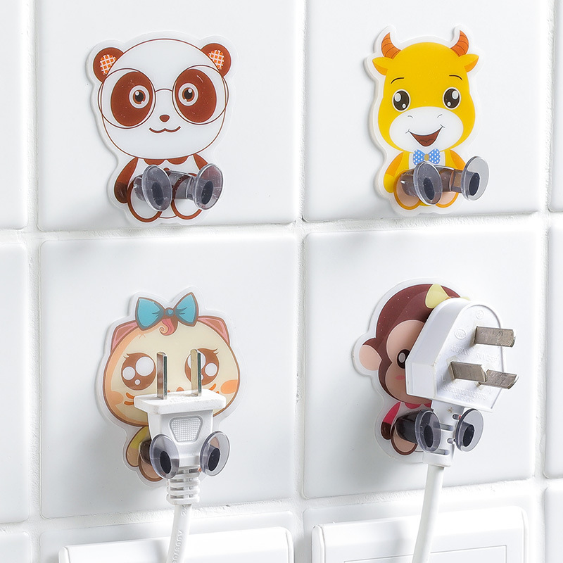 Cartoon animal socket hook power cord storage rack creative plug powerful stick hook plug finishing bracket