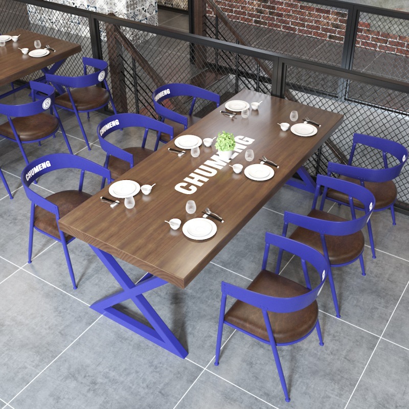 American solid wood dining table and chairs, caf&eacute; bar, a table with four chairs, hot pot restaurant, bar, rectangular industrial-style dining table and chairs