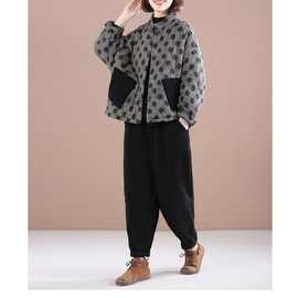 复古文艺大码菱格棉服女减龄妈妈棉袄加棉加厚波点小棉衣夹棉外套