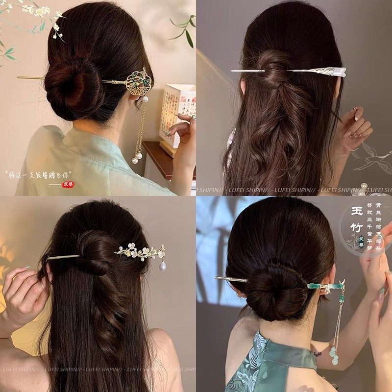 Pequeño Tang Feng cabeza en forma de U nuevo estilo chino de alta sensación de madera imitación de madera de seda veludo flor de cabello de estilo antiguo cabello de mujer