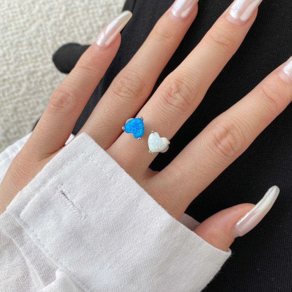 Date Occasion 925 Sterling Silver Opal Open Ring Heart Shape