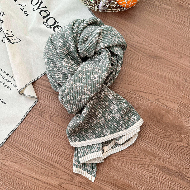 Pequeñas flores de algodón y lino dobladas bufandas de mujeres otoño y invierno estilo coreano aire acondicionado sala de protección de cuello decoración collar largo chal