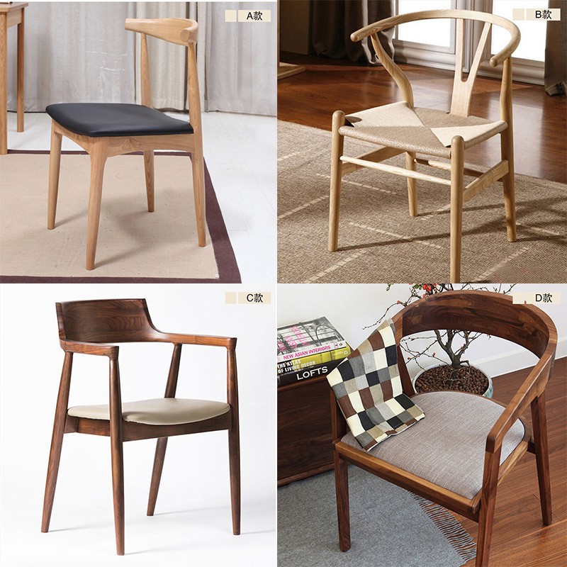 Simple ins Solid Wood Chair Coffee Shop Milk Tea Shop Backrest Dining Chair Log Barrel Chair Simple President Chair Corner Chair