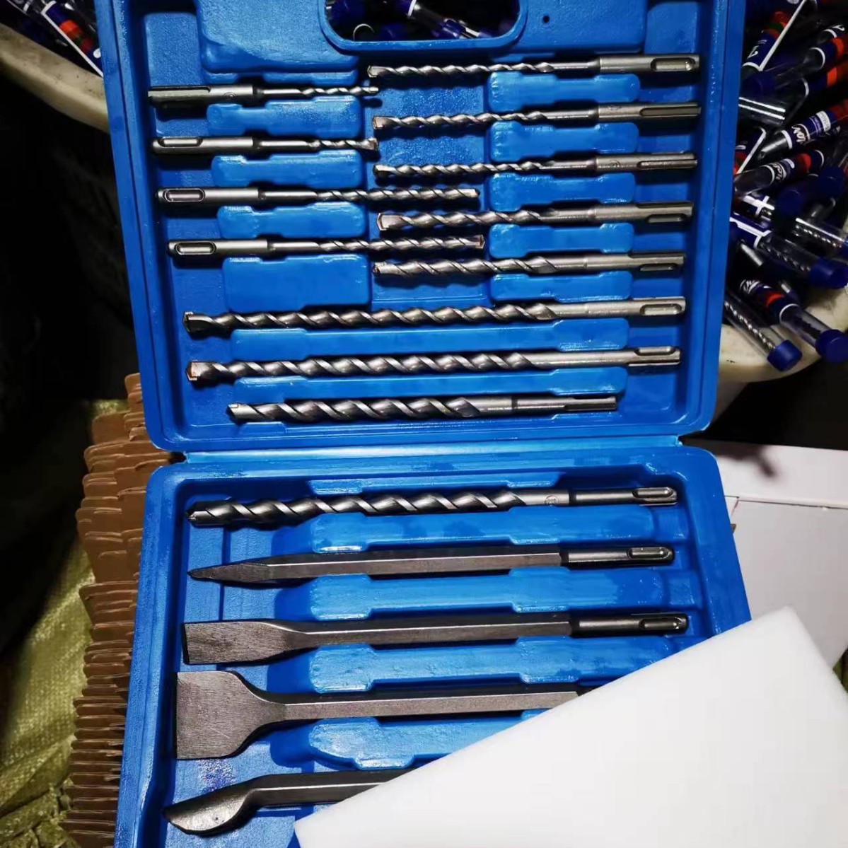 Juego de brocas y cinceles para martillo eléctrico, kit de perforación y demolición con estuche, uso industrial