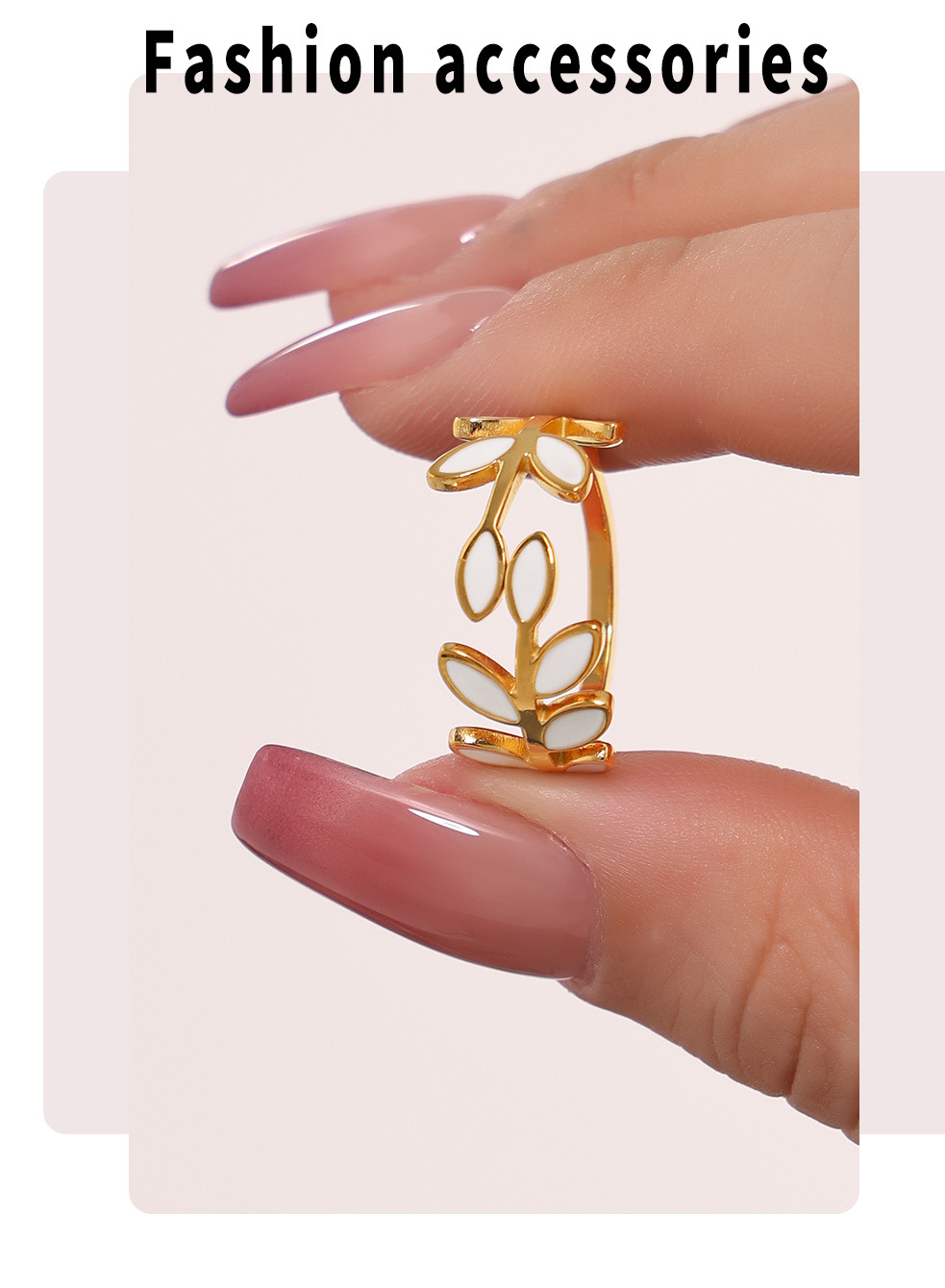 Bague carrée personnalisée en acier inoxydable PVD, motif goutte d'huile et feuille, finition sous vide, anneau ouvert._voghion.com