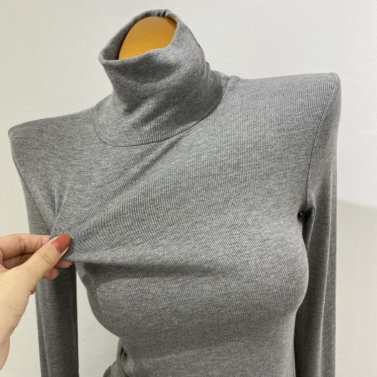 Store Exclusive! Soft Basic High-Neck Base Shirt Ins Korean Style Ribbed Stretch Top for Autumn and Winter Main Character