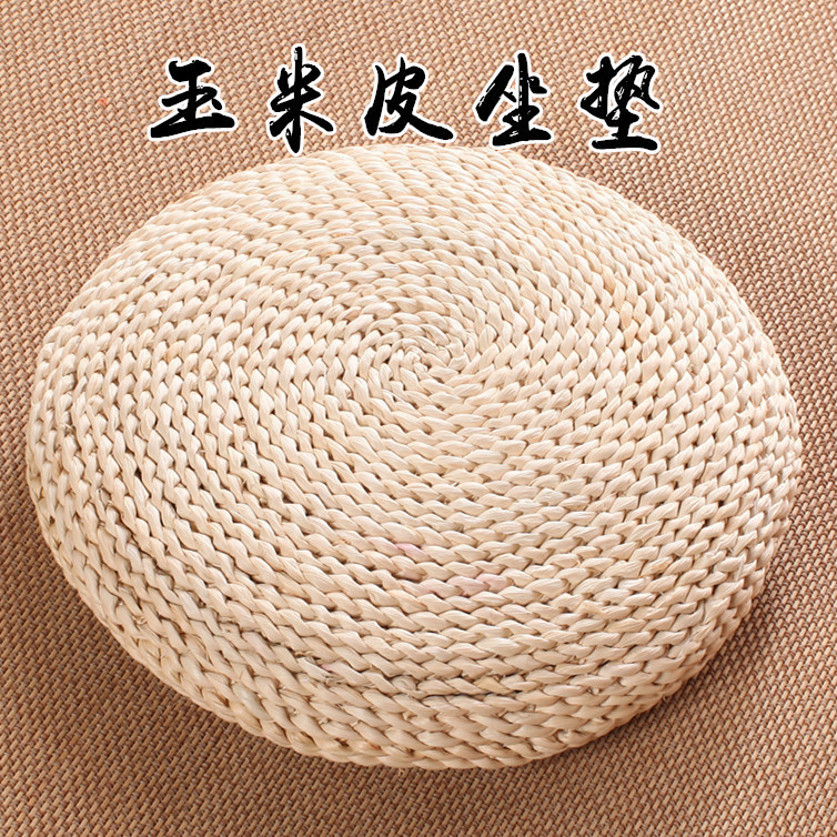 Straw woven elastic Zen cushion elastic round stool solid color woven kneeling cushion futon carpet chair cushion indoor futon cross leg ball