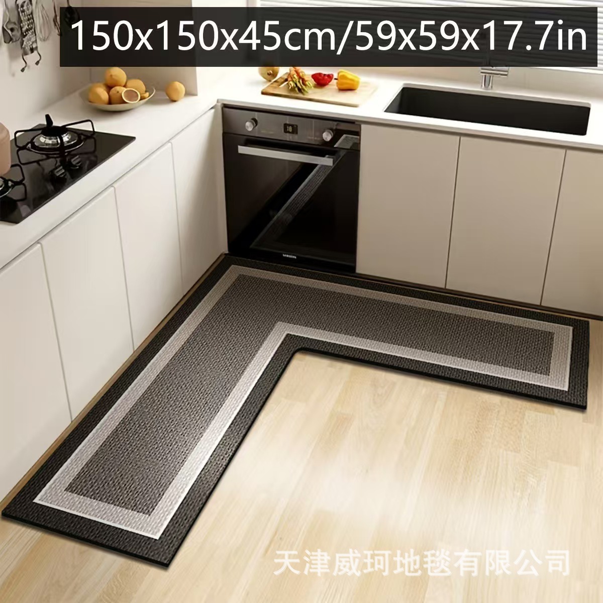 跨境现代简约厨房地垫耐脏防滑垫吸水耐脏L形地垫家用硅藻泥脚垫