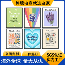 跨境6件套丹麦粉彩装饰画学院卧室走廊墙壁装饰帆布画芯定制