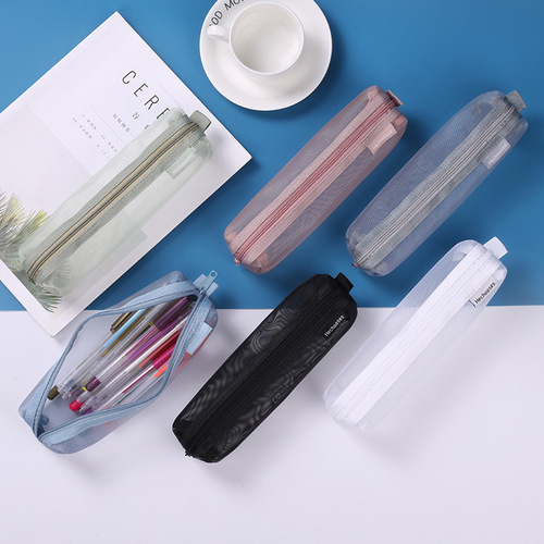 Three-dimensional simple transparent mesh pencil bag student examination special stationery bag large capacity portable storage bag wholesale