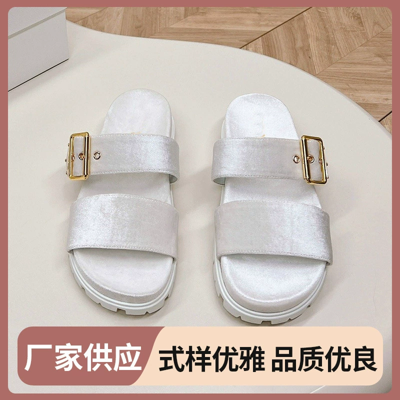 Новые пляжные римские туфли с открытым носком, босоножки на толстой подошве, однотонные тапочки на толстой подошве, повседневная обувь с металлической пряжкой ремня