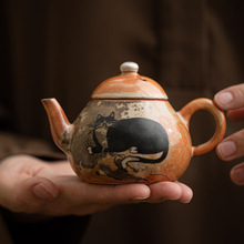 复古茶壶高档家用功夫泡茶壶手工手绘银猫咪壶小号陶瓷球孔过滤