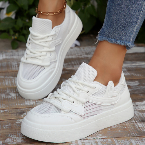 Cross-border large-size mesh breathable sports shoes for women, 2025 summer new style, thick-soled round-toe versatile casual ladies' sneakers