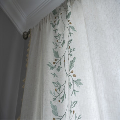 Le Xu Show Finished Curtain Wholesale, Cross-border Exclusive, Amazon/Instagram Style, Green Embroidered Floral Tassels, Semi-Sheer