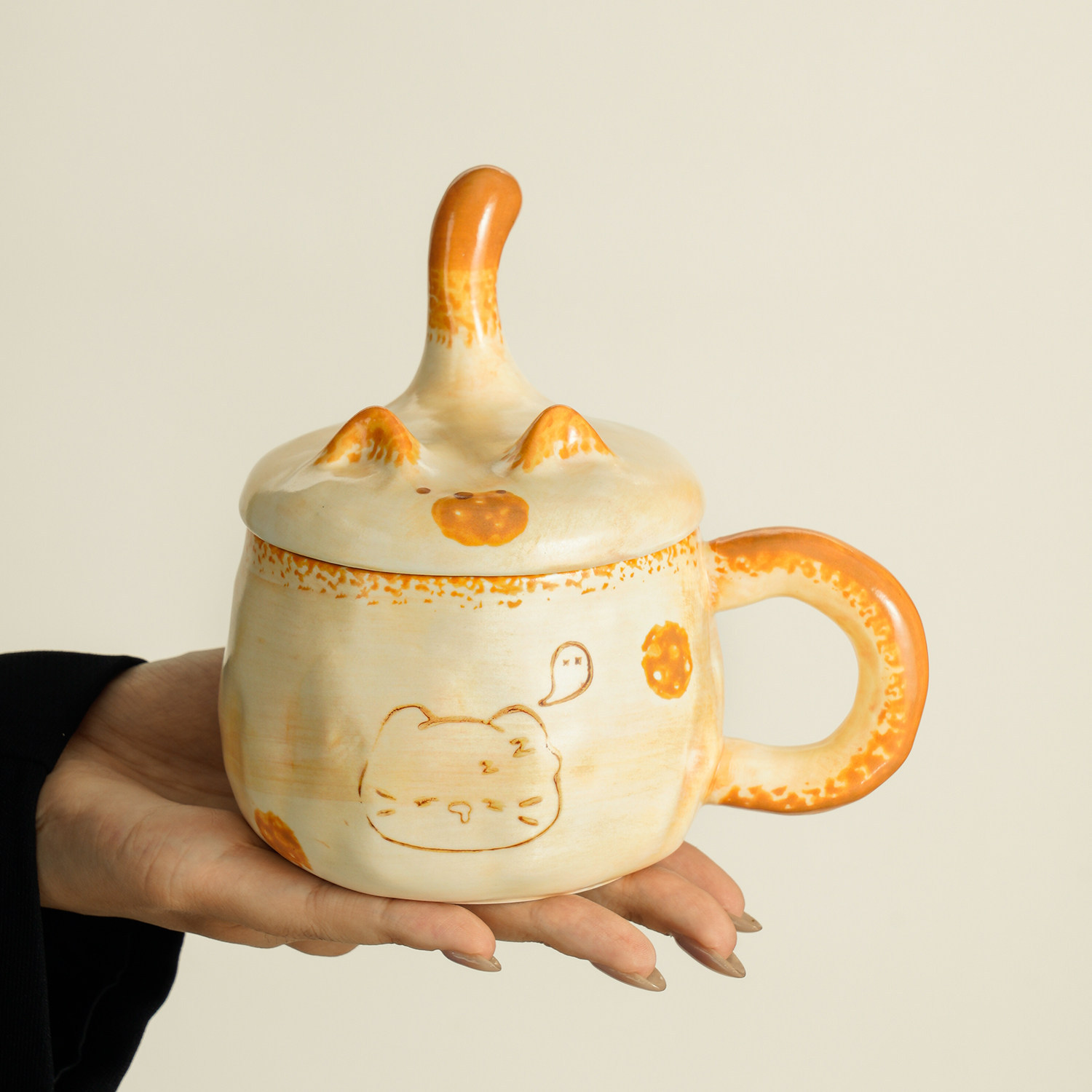 Taza de cerámica hecha a mano con tapa de diseño taza de café creativa para niños taza de agua casera regalo de cumpleaños