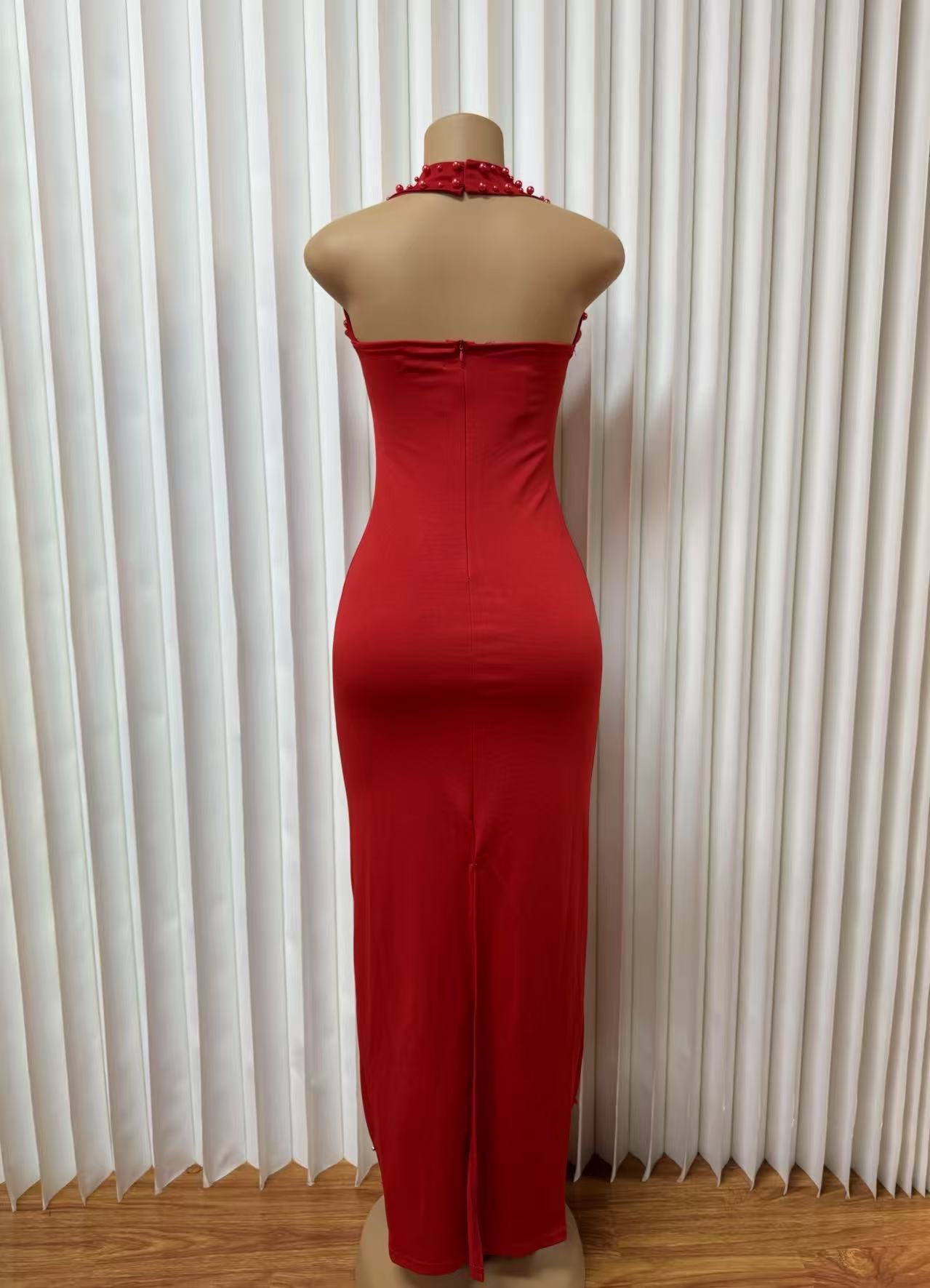 Women's Clothing Women's Halter Neck Bodycon Dress Rhinestone Bubble Bead Slim Fit Fashion For Formal & Casual For Women_ecoleips.com