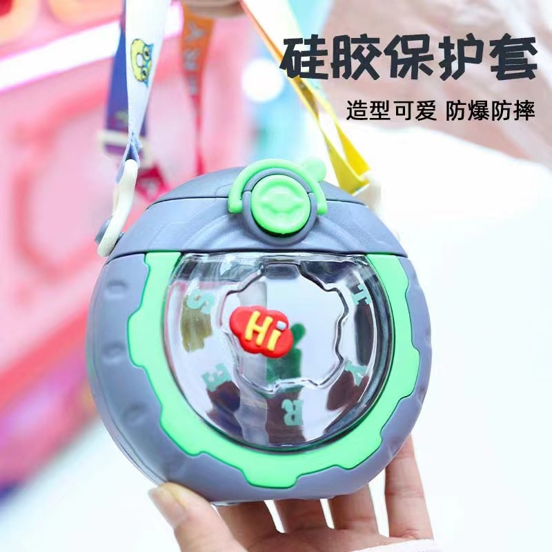 YSM6008-500ml donut niños taza de agua Red Correa roja kindergarten hervidor crossbody anillo hervidor