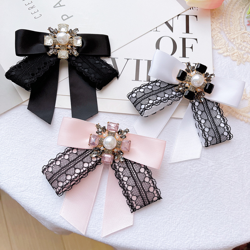 Korean Dongdaemun Lace Bow Tie Chanel Style Bow Tie Collar Flower College Style Shirt Collar Accessories Collar Flower Pin