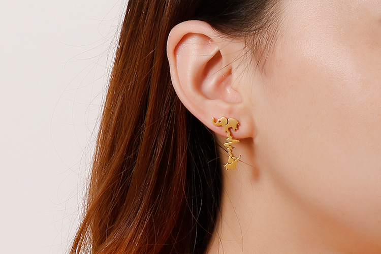 Plating Craft Gold, Silver Color European And American Stainless Steel Cute Elephant Electrocardiogram Earrings