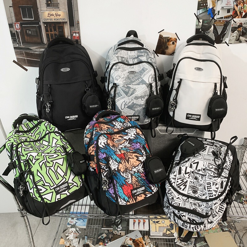 New Large-Capacity Backpack for Middle and High School Students, College Students, Graffiti Casual Backpack, Printed Colorful School Bag for Students