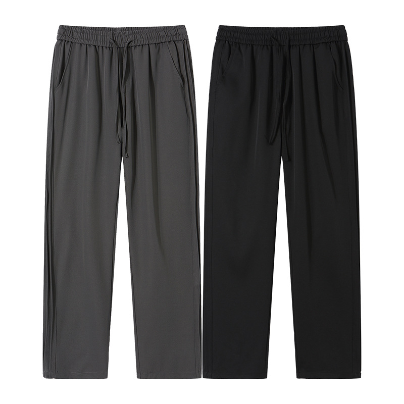 Men's summer thin ice silk sagging small suit pants, high-end trendy brand wide leg slimming casual pants_voghion.com