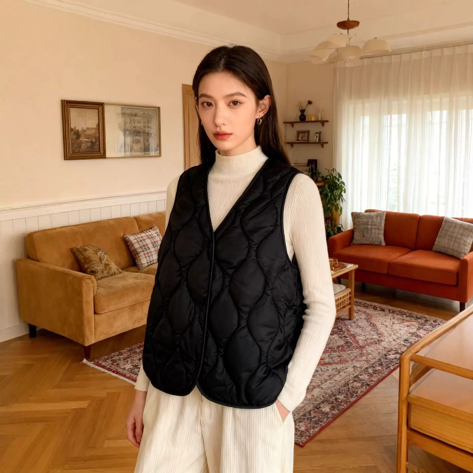 轻薄款棉马甲秋冬季短款内穿纯色无领内胆坎肩女士贴身保暖背心