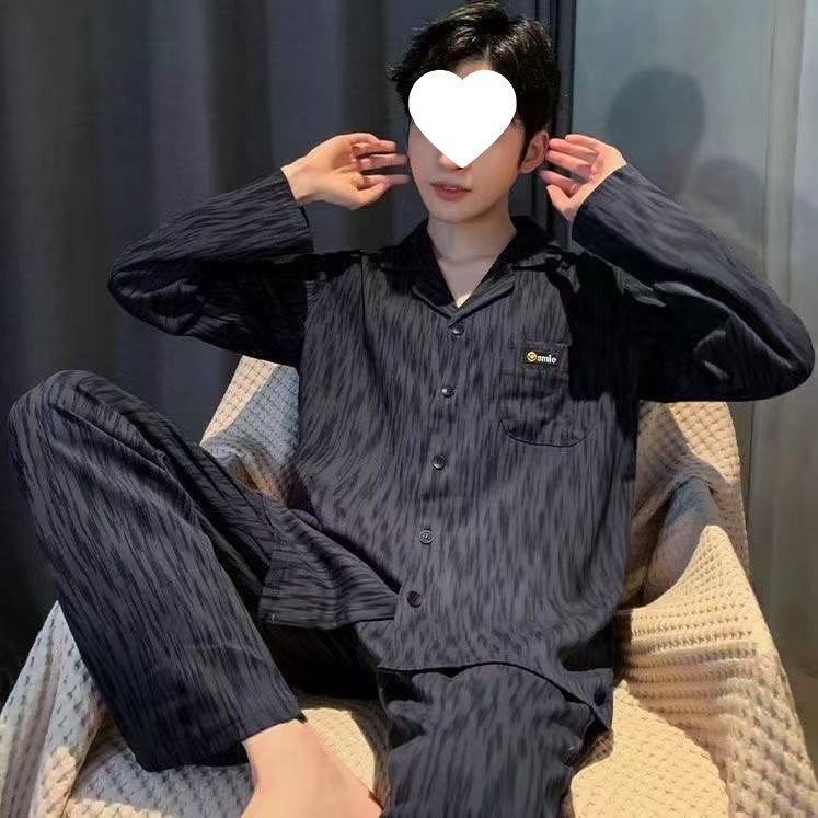 2025 New Pure Cotton Pajamas Men's Long-Sleeved Spring & Fall Men's Boys' Summer Autumn and Winter Home Wear Set