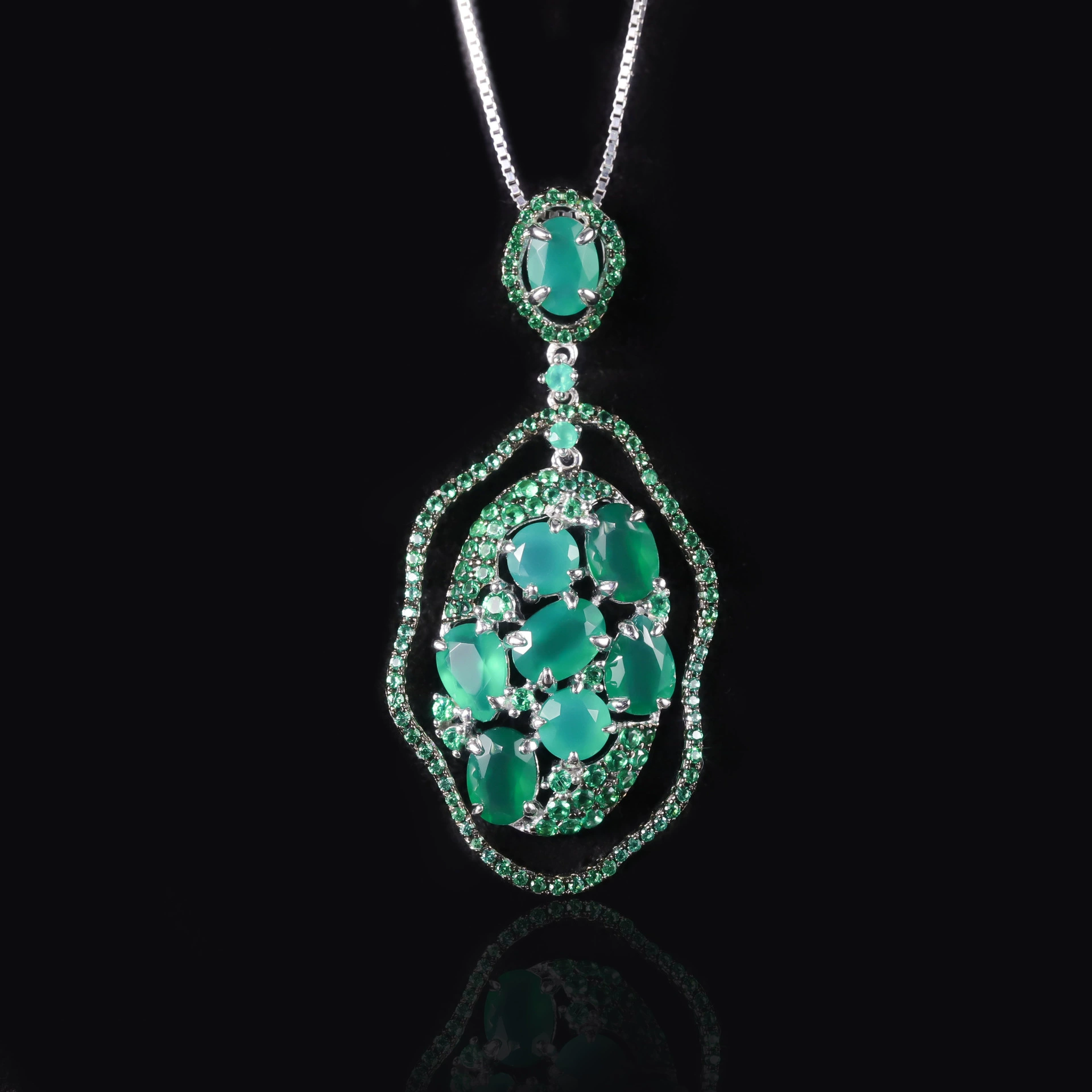 Личность стиль натуральный транспироксен подвеска s925 стерлингового серебра инкрустированный аметистом зеленый халцедон ожерелье кулон ниши