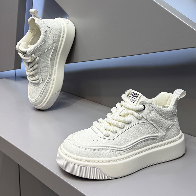 Jj Men's Shoes 2025 Autumn and Winter Fashionable and Versatile Thick-Soled Low-Cut Sneakers Genuine Leather Covered with Single Cotton Same Style Lace-Up Casual