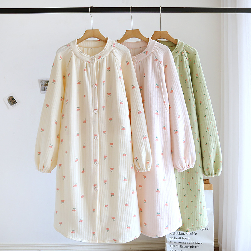 Air Cotton Autumn and Winter Breastfeeding Pregnant Women's Skirt Luna Feeding Nightdress Thickened Hospital Long Sleeve Pregnant Women's Skirt Air Cotton Autumn and Winter Breastfeeding Pregnant Women's Skirt Luna Feeding Nightdress Thickened Hospital Long Sleeve Pregnant Women's Skirt