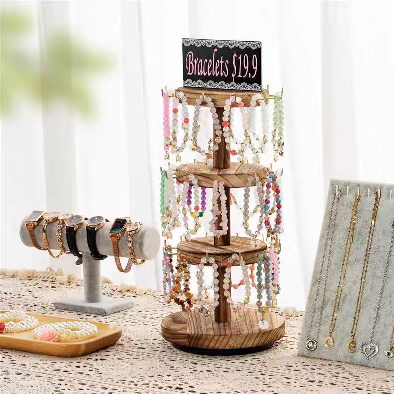 Wooden Rotatable Jewelry Display Rack Wooden Necklace Storage Rack Desktop Multi-purpose Jewelry Storage Rack