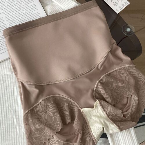 2 pairs of satin lace bodywear safety pants for women, high-waisted abdominal control pants, butt-lifting cotton gusset shaping underwear