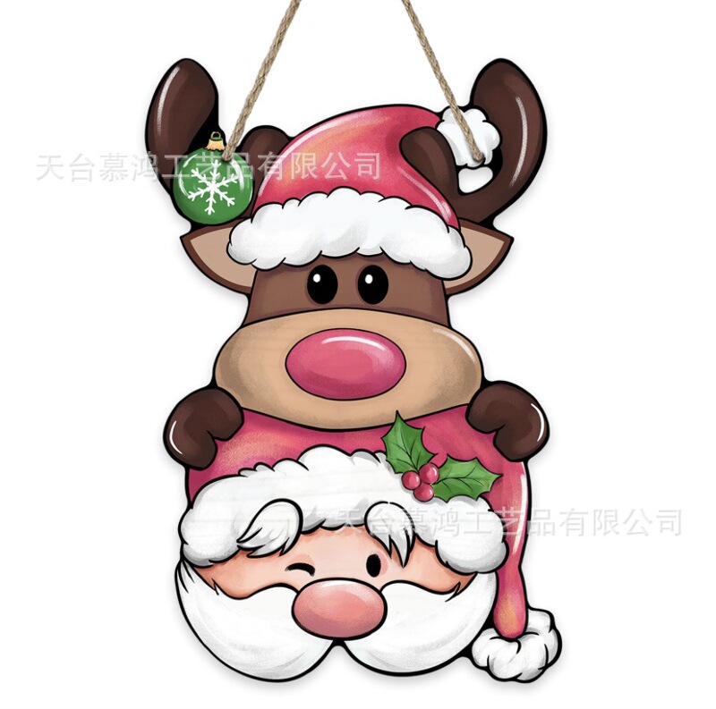 Santa Deer Front Door Logo pink Christmas Cute Elk Wooden Door Hook Outdoor Porch Decoration