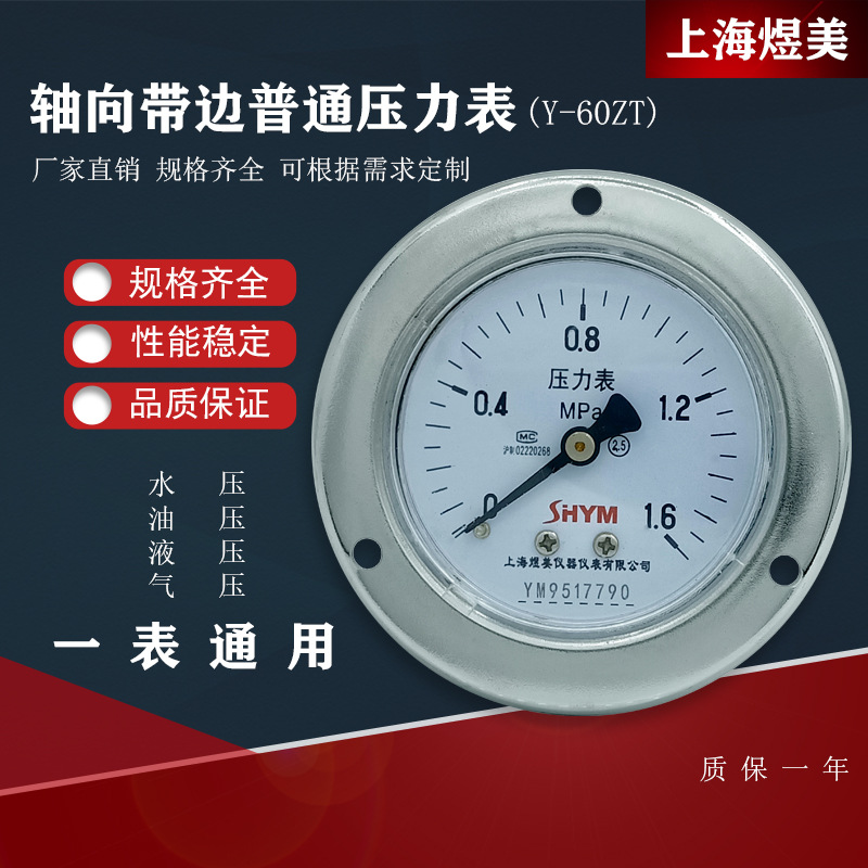 Y60Zt Ordinary Water Pressure Air Pressure Steam Pressure Gauge Pressure Gauge Boiler Pressure Gauge 1.6 2.5Mpa Axial Band