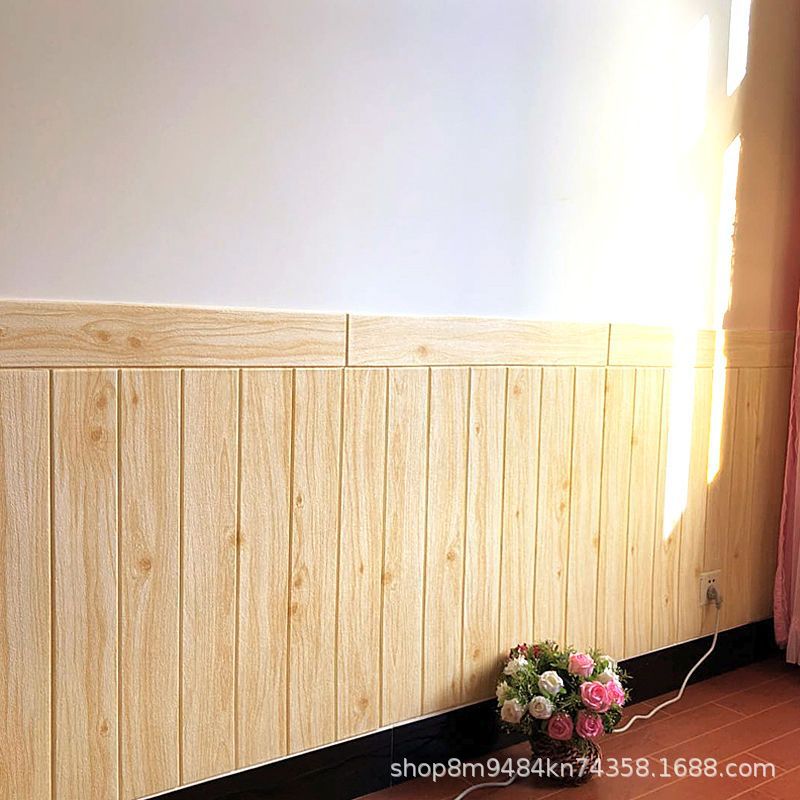 Br Wood Grain Wall Sticker 3D Stereo Foam Soft Package Anti-Collision Wall Sticker Self-Adhesive Wall Decoration Wall Skirt Wall Surround Grille Board