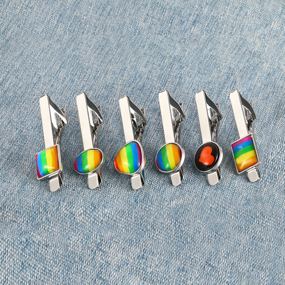 kreatywna moda nowy męski tęczowy spinka do krawata osobowość biznesowy prosty garnitur spinka do krawata akcesoria miejsce_voghion.com