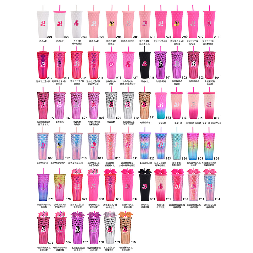 Taza de paja de plástico de doble capa 710ml taza de paja de gran capacidad con brillo arco mano taza Durian taza