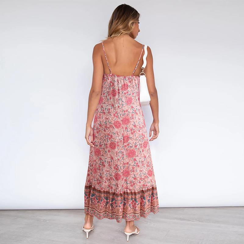 sexy casual bohemian sling halter floral long dress NSMAN53313