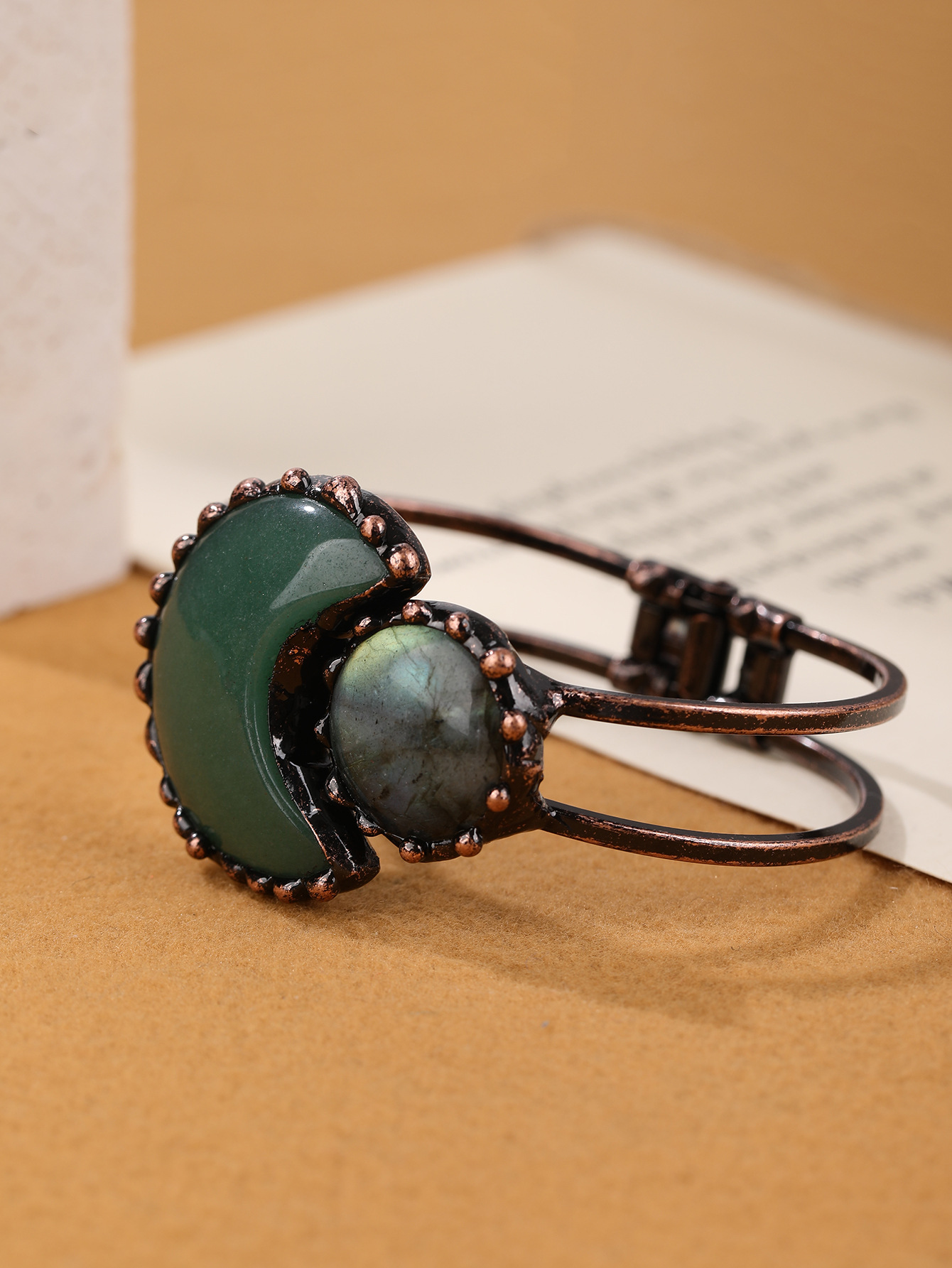 48g Weight Copper Pendant Material Natural Stone, Crystal Inlay Material Bangle Classification Copper Chain Material 1 Piece Quantity Daily Occasion Copper Material Round, Moon Pattern All Seasons Season Women's Gender Handmade, Inlay Design Retro Style Wholesale Jewelry Retro Round Moon Copper Natural Stone Crystal Handmade Inlay Bangle 12