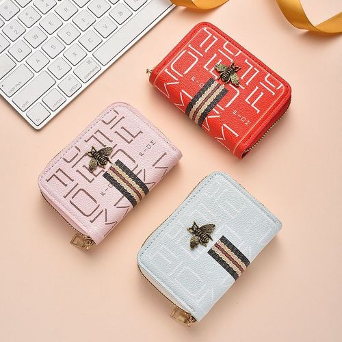 Korean Version Card Holder for Women with Colorful Ribbon Bee Design, Large Capacity Multifunctional Bank Card and ID Storage Card Clip