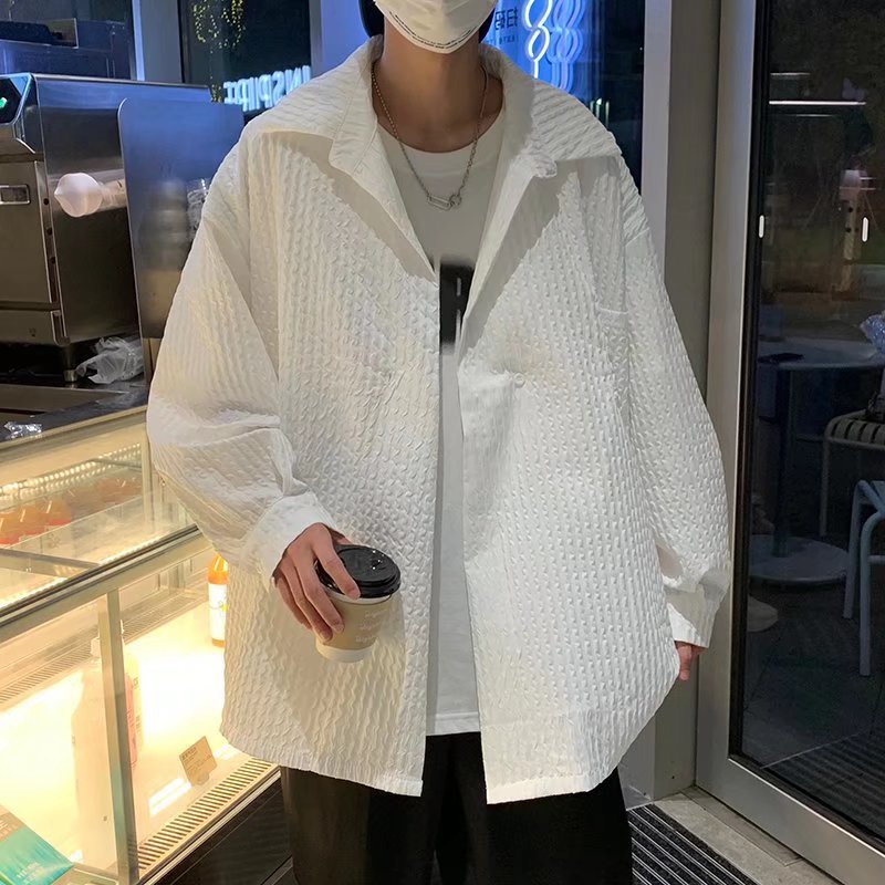 Camisa de calle frita de alta gama, holgada y perezosa, textura fina, chaqueta de sal fresca, camisa de hada para hombre, guapa