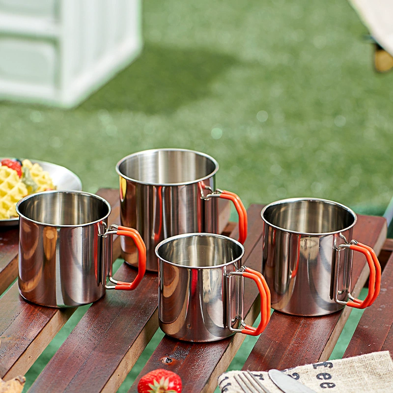 Outdoor 316 Stainless Steel Water Cup Folding Red Handle Camp Fishing Climbing Coffee Malker Cup Source Factory