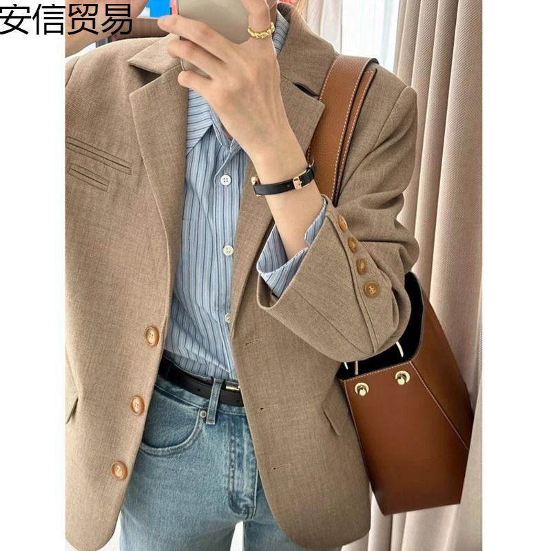 Khaki autumn demi-season classic suit jacket